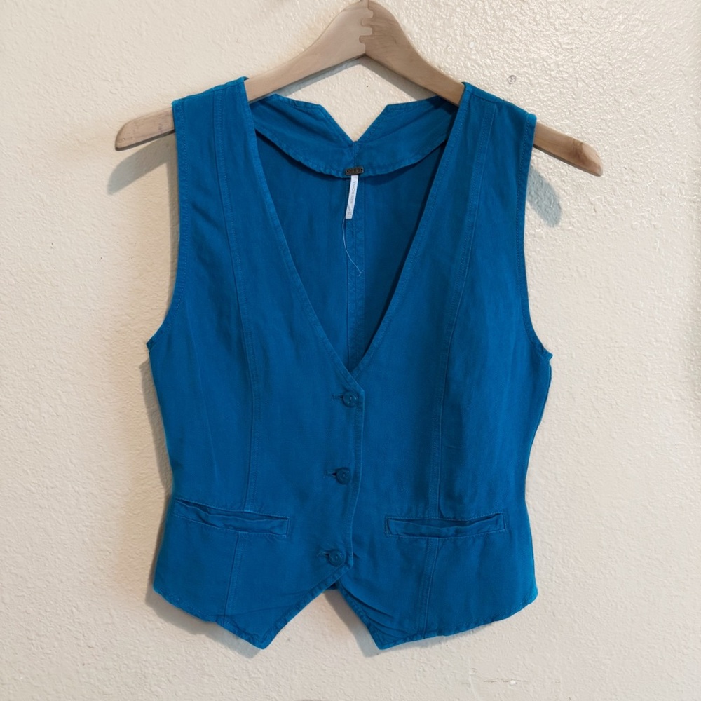 Young Fabulous & Broke Vibrant Blue  vest top front button cinch waist Tank Top
